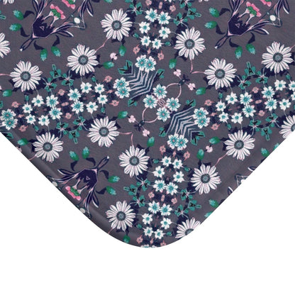 Dark Grey Retro Folk Floral Damask | Bath Mat - Bath Mat - Piccolo Fiore Prints