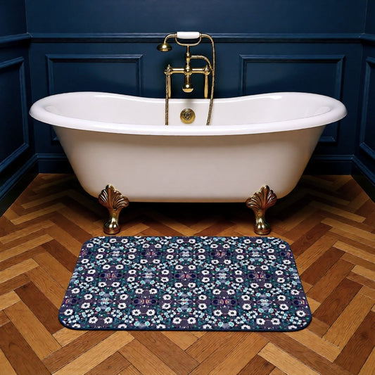 Dark Grey Retro Folk Floral Damask | Bath Mat - Bath Mat - Piccolo Fiore Prints