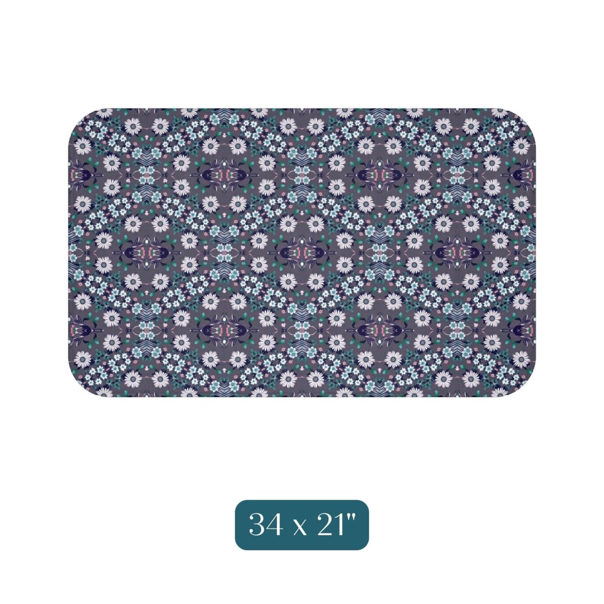 Dark Grey Retro Folk Floral Damask | Bath Mat - Bath Mat - Piccolo Fiore Prints