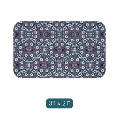 Dark Grey Retro Folk Floral Damask | Bath Mat - Bath Mat - Piccolo Fiore Prints