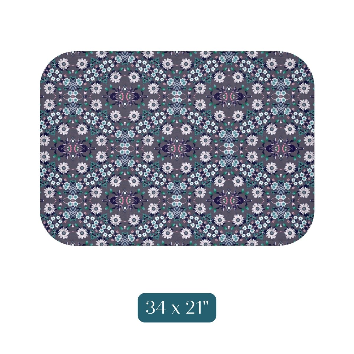 Dark Grey Retro Folk Floral Damask | Bath Mat - Bath Mat - Piccolo Fiore Prints