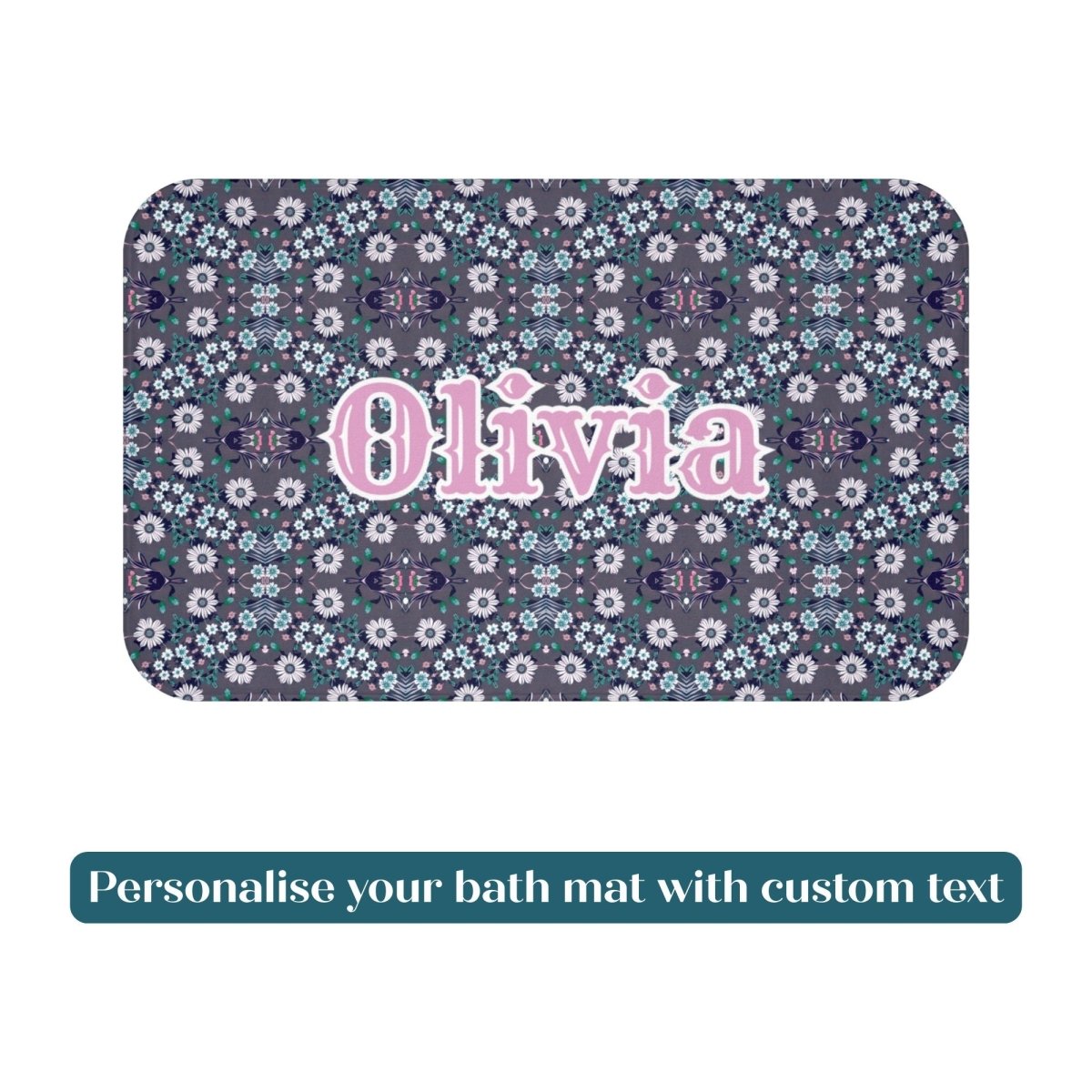 Dark Grey Retro Folk Floral Damask | Bath Mat - Bath Mat - Piccolo Fiore Prints