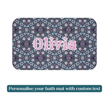 Dark Grey Retro Folk Floral Damask | Bath Mat - Bath Mat - Piccolo Fiore Prints