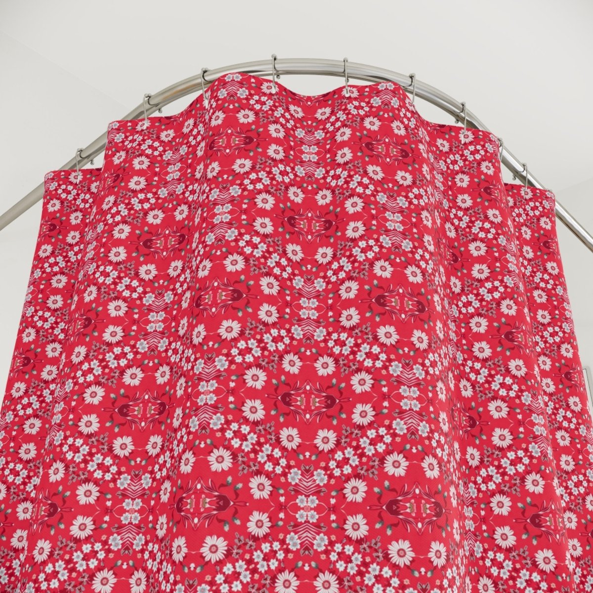Dark Grey Retro Folk Floral Damask Shower Curtain | White, Teal and Purple Flowers - Shower Curtain - Piccolo Fiore Prints