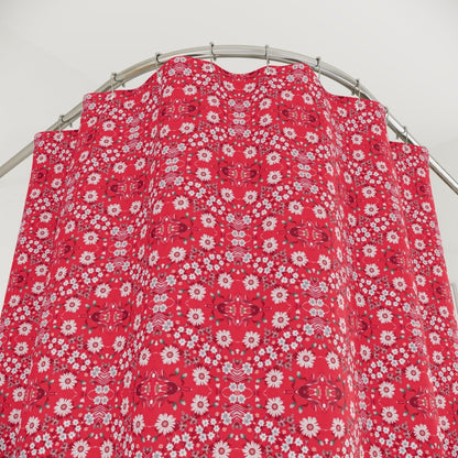 Dark Grey Retro Folk Floral Damask Shower Curtain | White, Teal and Purple Flowers - Shower Curtain - Piccolo Fiore Prints