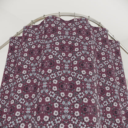 Dark Grey Retro Folk Floral Damask Shower Curtain | White, Teal and Purple Flowers - Shower Curtain - Piccolo Fiore Prints