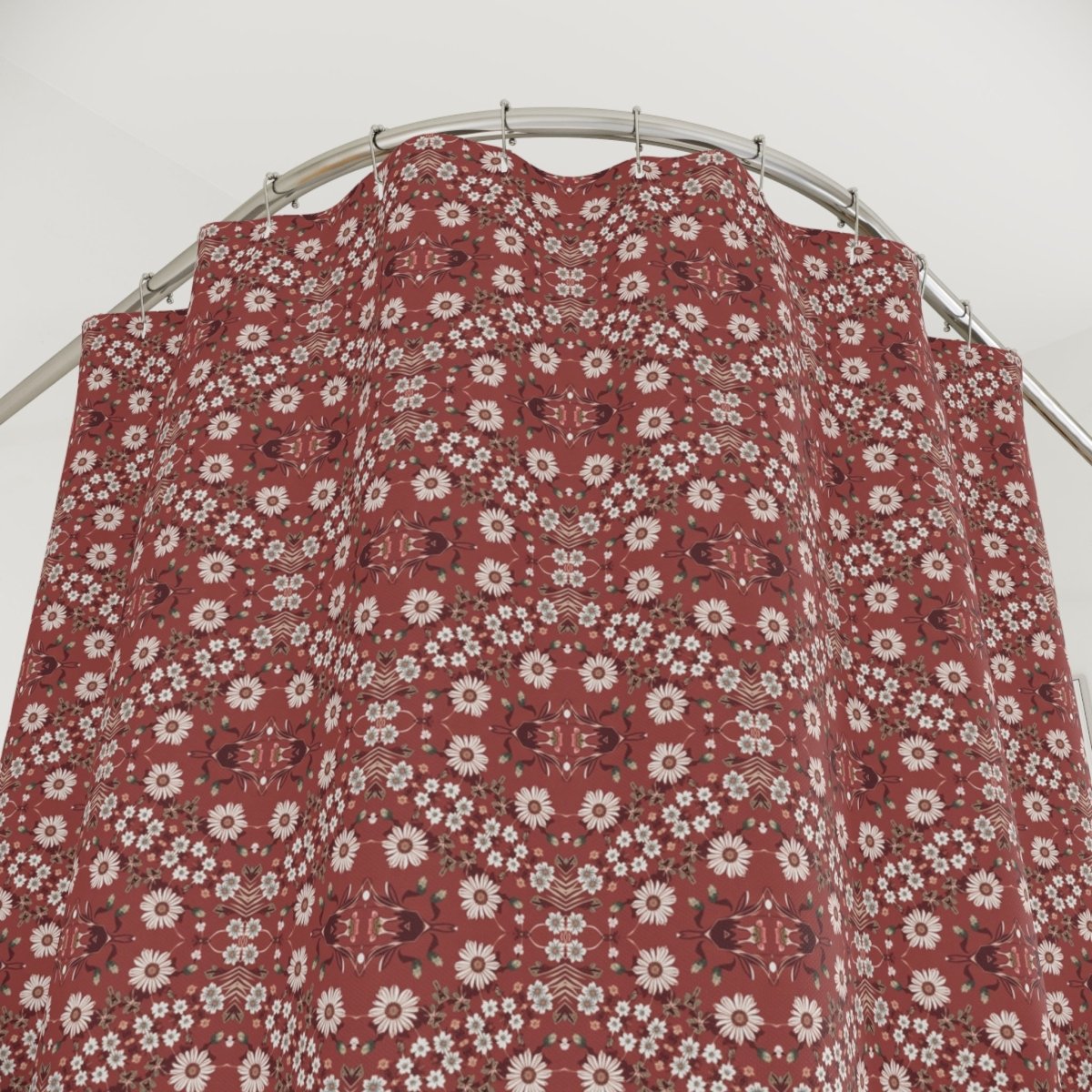 Dark Grey Retro Folk Floral Damask Shower Curtain | White, Teal and Purple Flowers - Shower Curtain - Piccolo Fiore Prints