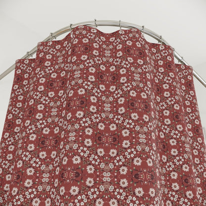 Dark Grey Retro Folk Floral Damask Shower Curtain | White, Teal and Purple Flowers - Shower Curtain - Piccolo Fiore Prints