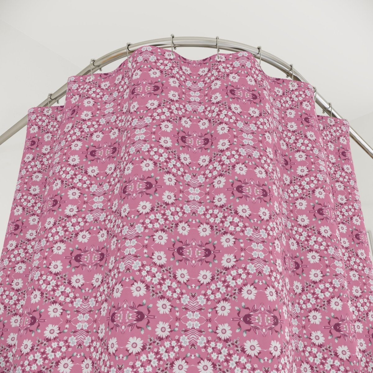 Dark Grey Retro Folk Floral Damask Shower Curtain | White, Teal and Purple Flowers - Shower Curtain - Piccolo Fiore Prints