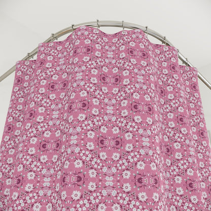 Dark Grey Retro Folk Floral Damask Shower Curtain | White, Teal and Purple Flowers - Shower Curtain - Piccolo Fiore Prints