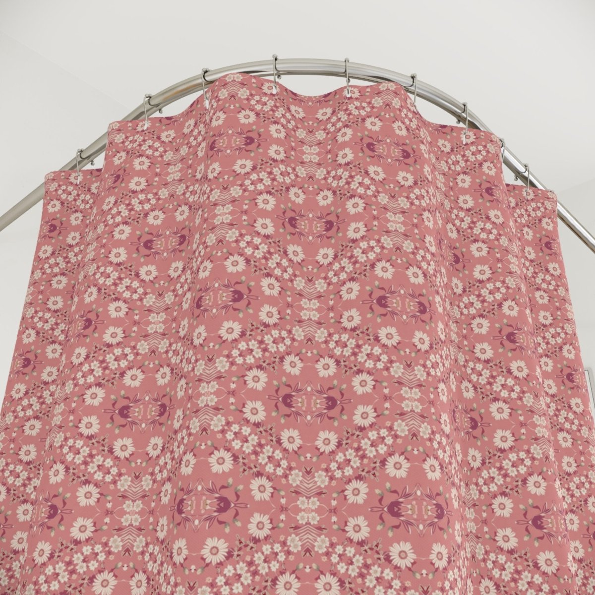 Dark Grey Retro Folk Floral Damask Shower Curtain | White, Teal and Purple Flowers - Shower Curtain - Piccolo Fiore Prints