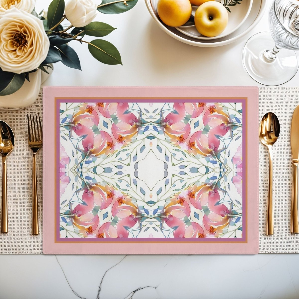 Delicate Diamond Bloom Border Placemat - Cotton Twill Placemat - Piccolo Fiore Prints