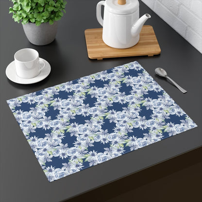 Diamond Bouquet in Dark Blue | Placemat - Cotton Twill Placemat - Piccolo Fiore Prints