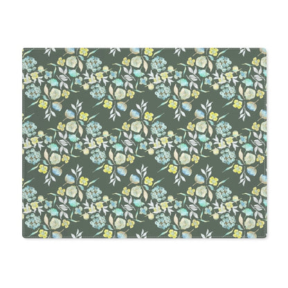 Ditsy Floral Zig - Zag in Dark Khaki | Placemat - Cotton Twill Placemat - Piccolo Fiore Prints