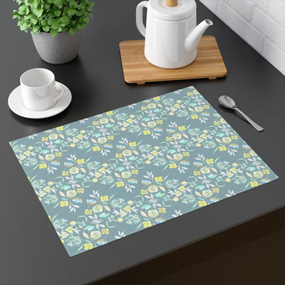 Ditsy Floral Zig - Zag in Duck Egg Blue | Placemat - Cotton Twill Placemat - Piccolo Fiore Prints
