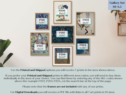 Eclectic Dark Navy Blue Wall Art | Gallery Wall Set | 7 Prints | S9 - 8.5 - Gallery Wall Set - Piccolo Fiore Prints
