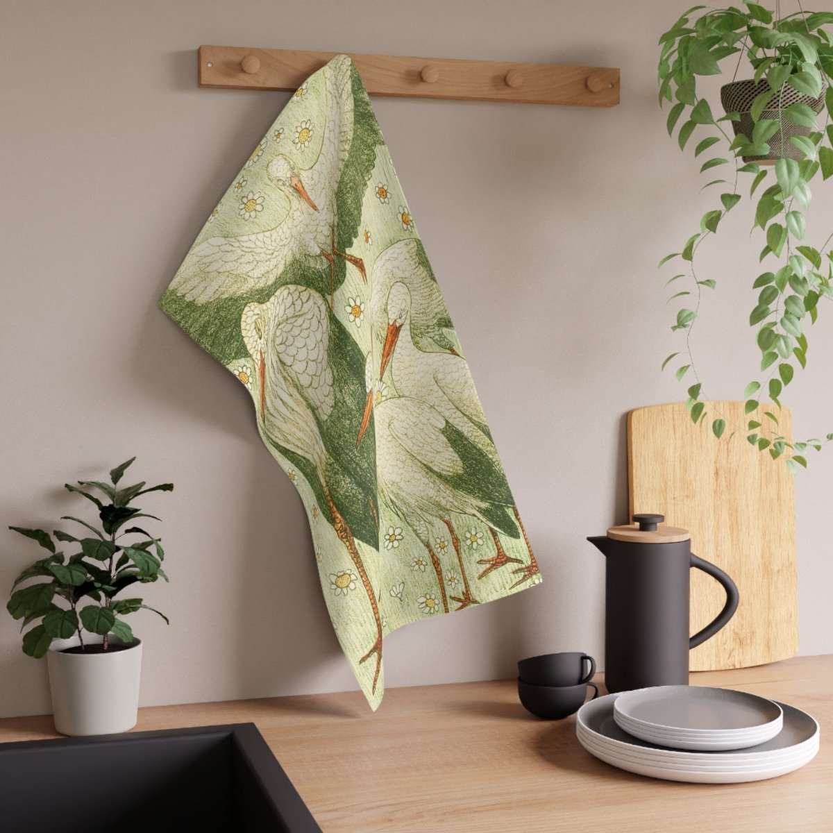 Five Storks in a Meadow | Tea Towel - Tea Towel - Piccolo Fiore Prints