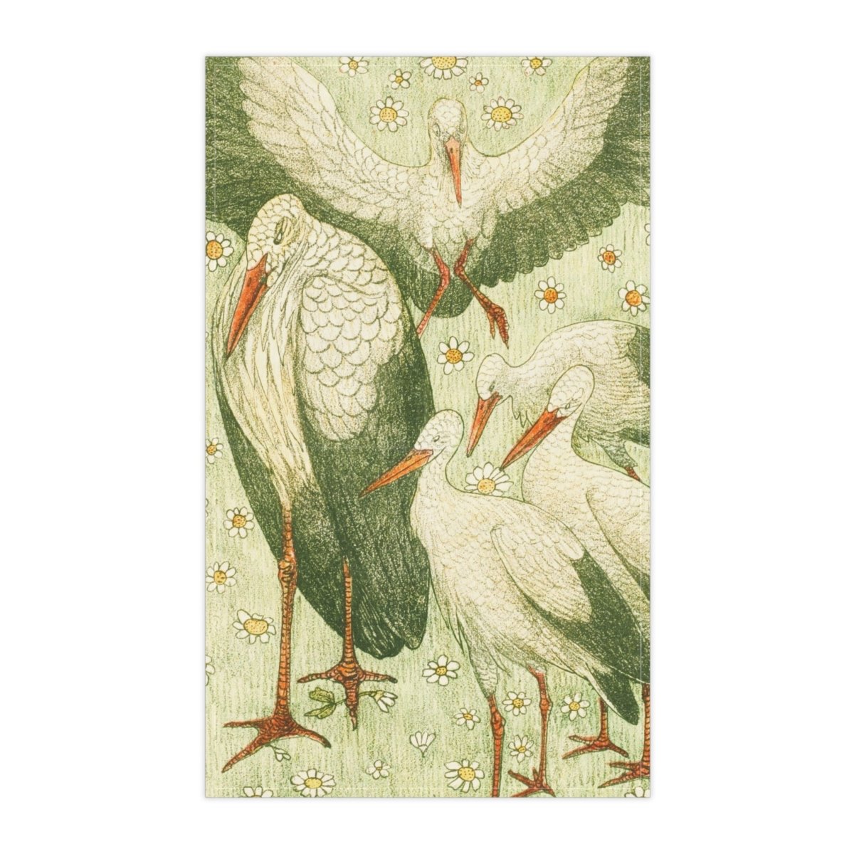 Five Storks in a Meadow | Tea Towel - Tea Towel - Piccolo Fiore Prints