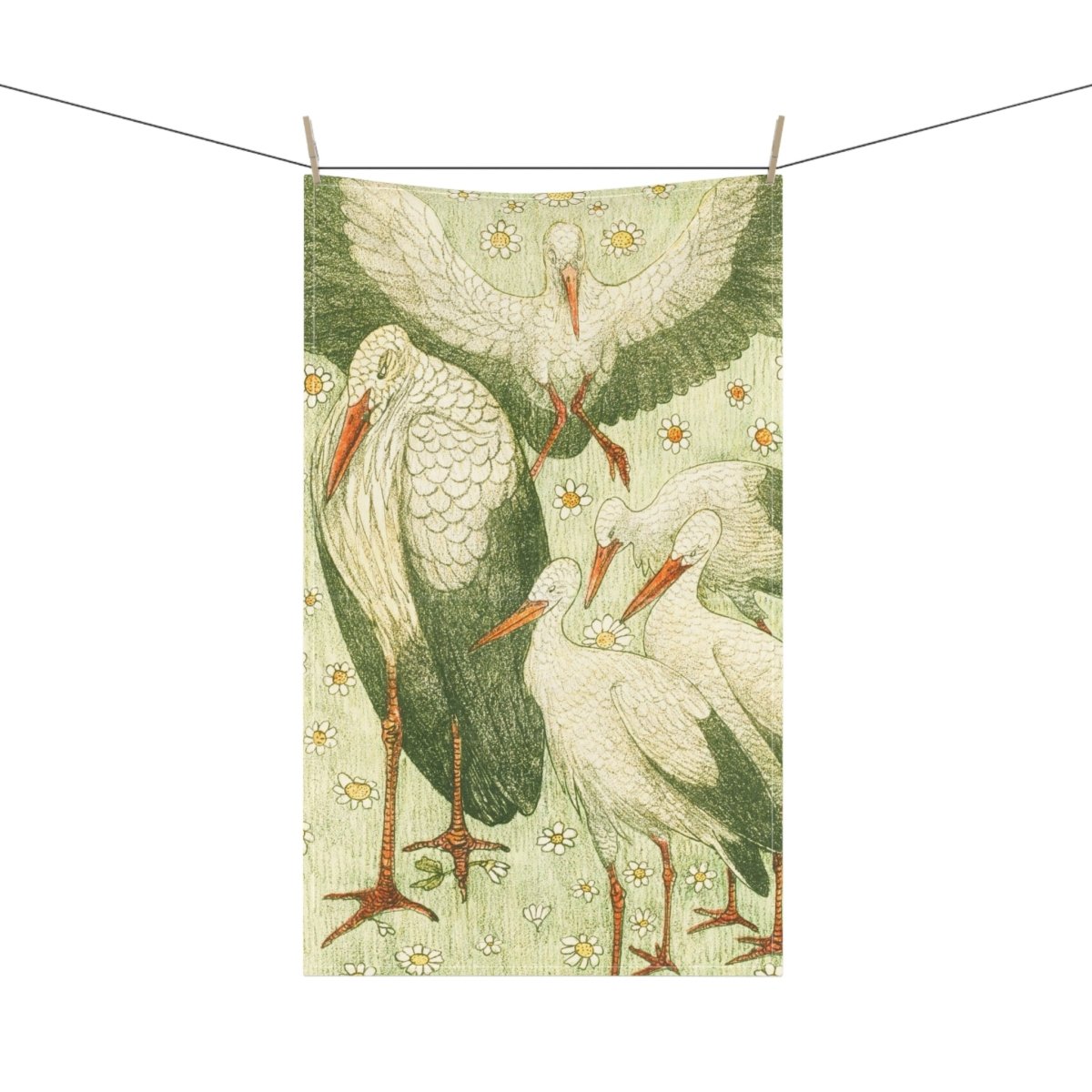 Five Storks in a Meadow | Tea Towel - Tea Towel - Piccolo Fiore Prints