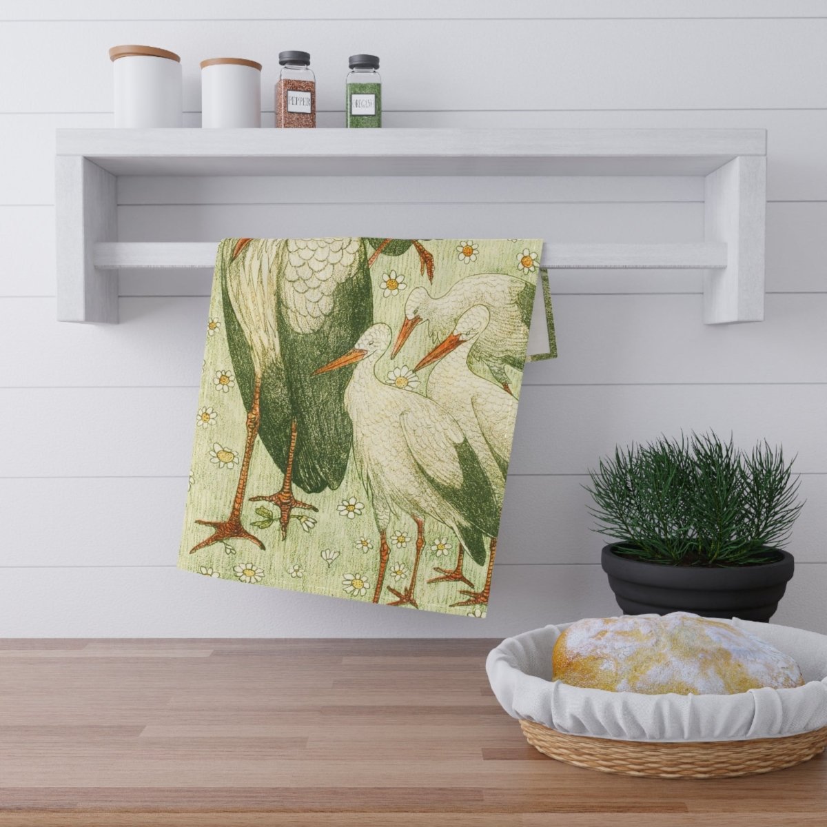 Five Storks in a Meadow | Tea Towel - Tea Towel - Piccolo Fiore Prints