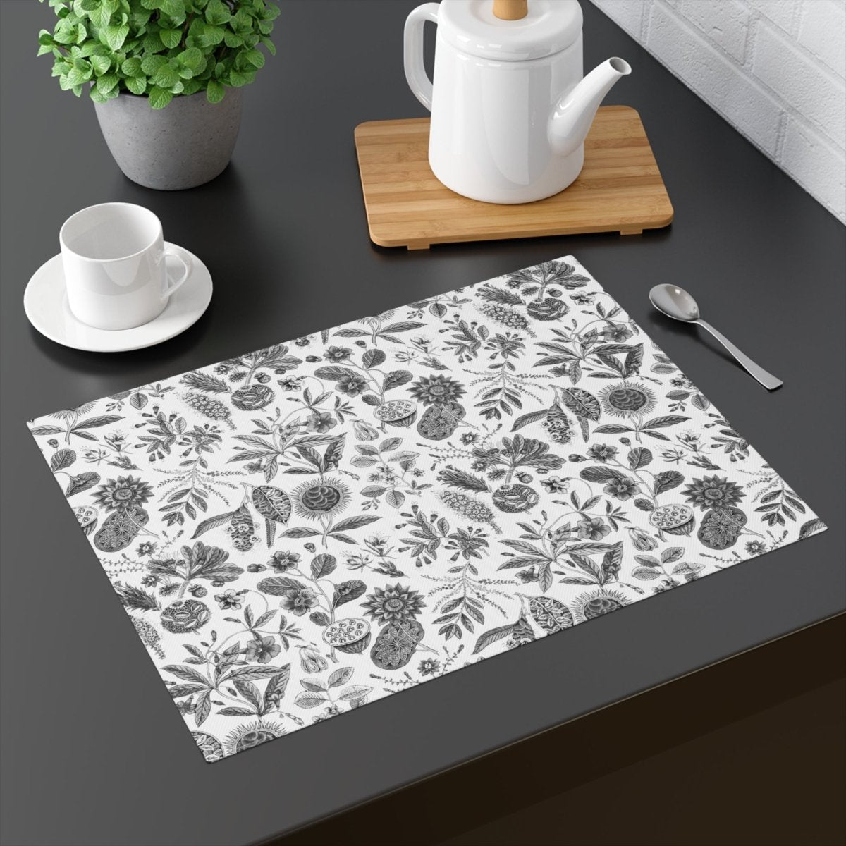 Flora in Black and White | Placemat - Cotton Twill Placemat - Piccolo Fiore Prints