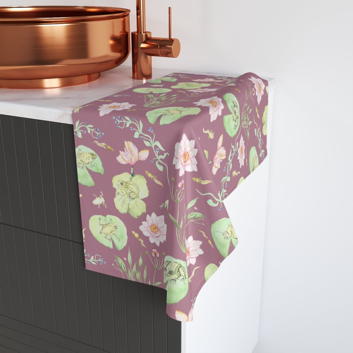 Frog Pond Evolution in Dusky Pink | Hand Towel - Hand Towel - Piccolo Fiore Prints