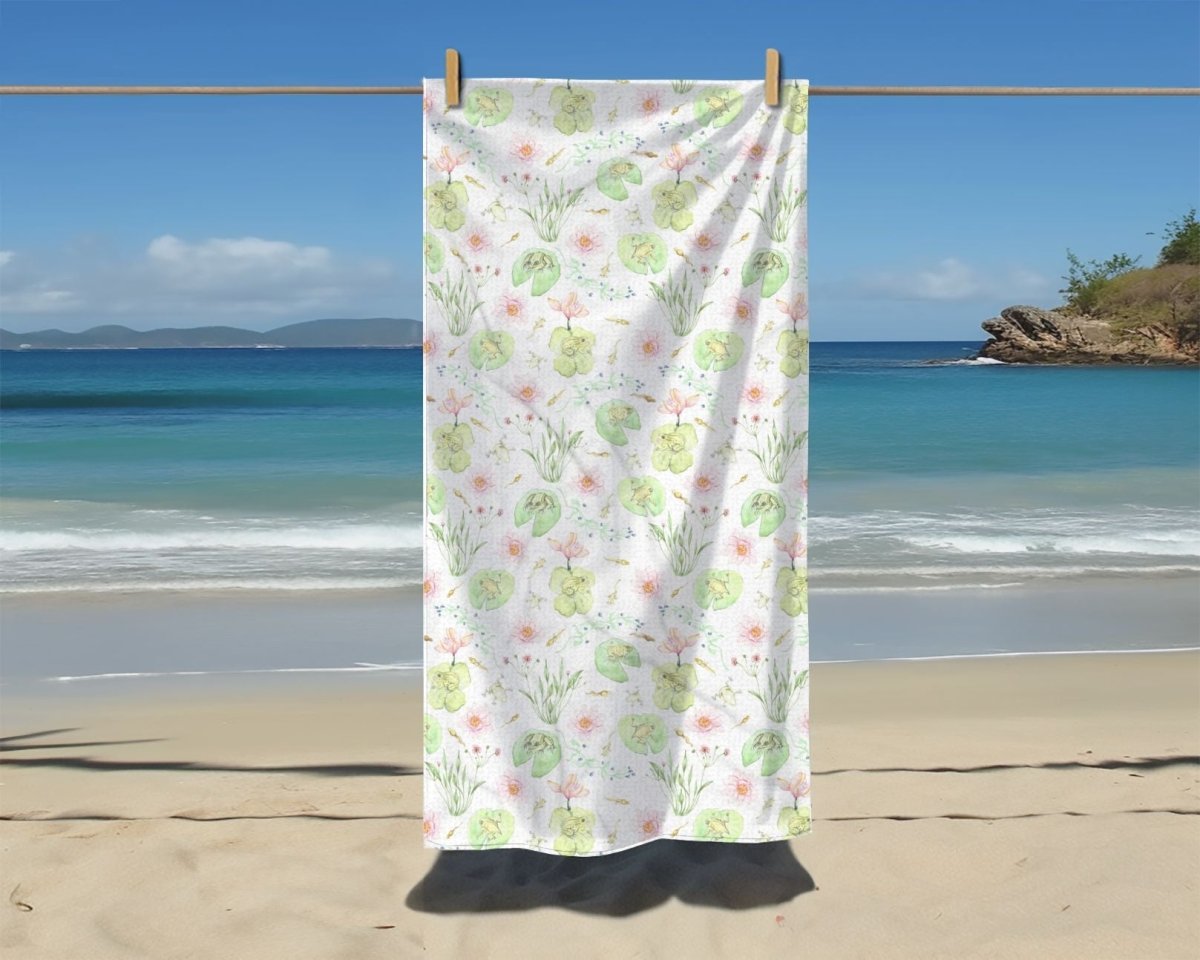 Frog Pond Evolution in White | Beach Towel - Beach Towel - Piccolo Fiore Prints