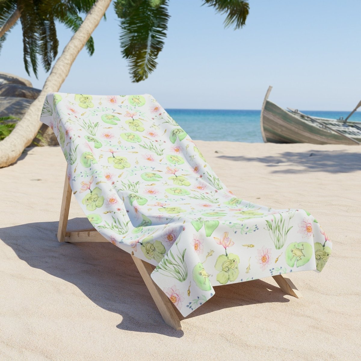 Frog Pond Evolution in White | Beach Towel - Beach Towel - Piccolo Fiore Prints
