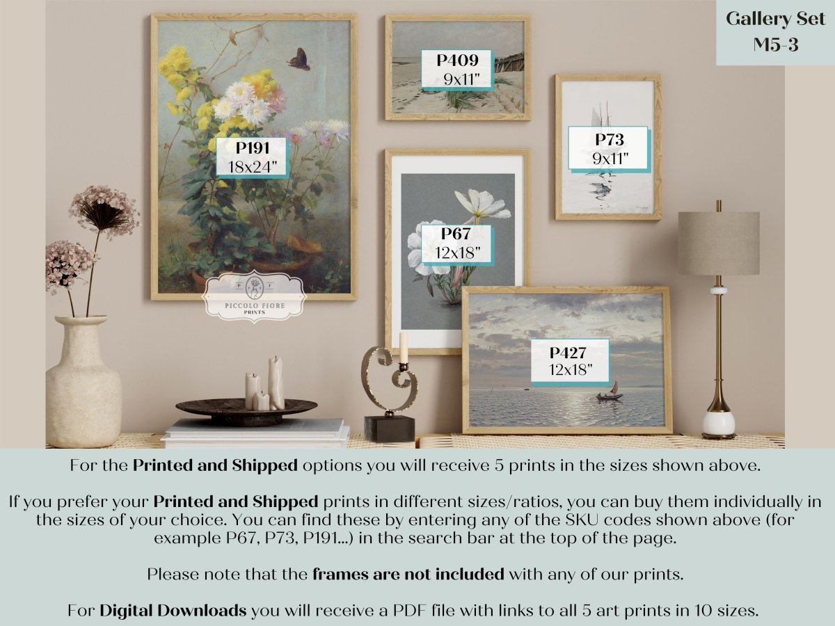 Grey Coastal Floral | Gallery Wall Set | 5 Prints | M5 - 3 - Gallery Wall Set - Piccolo Fiore Prints