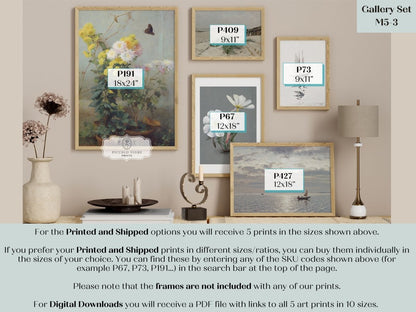 Grey Coastal Floral | Gallery Wall Set | 5 Prints | M5 - 3 - Gallery Wall Set - Piccolo Fiore Prints