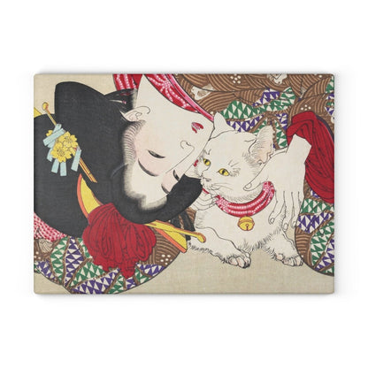 Japanese Cat Lover | Glass Chopping Board - Glass Chopping Board - Piccolo Fiore Prints