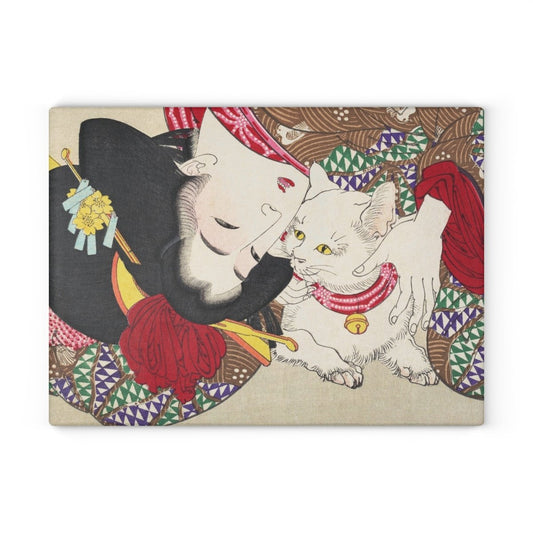 Japanese Cat Lover | Glass Chopping Board - Glass Chopping Board - Piccolo Fiore Prints