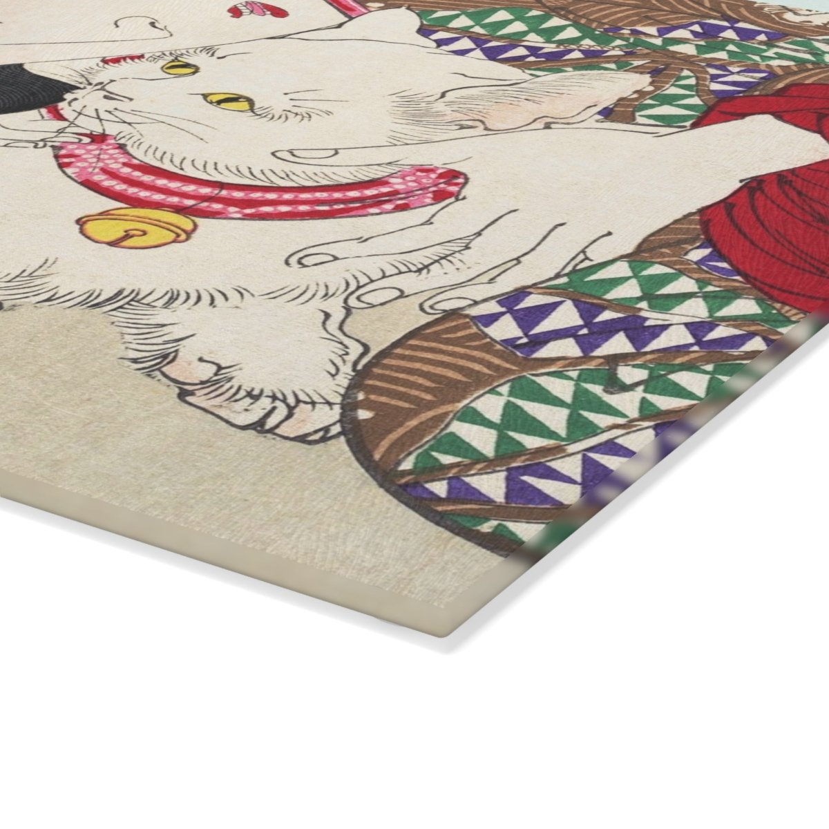 Japanese Cat Lover | Glass Chopping Board - Glass Chopping Board - Piccolo Fiore Prints