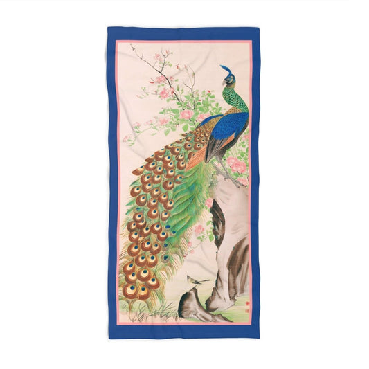 Japanese Peacock in Pink and Blue | Beach Towel - Beach Towel - Piccolo Fiore Prints