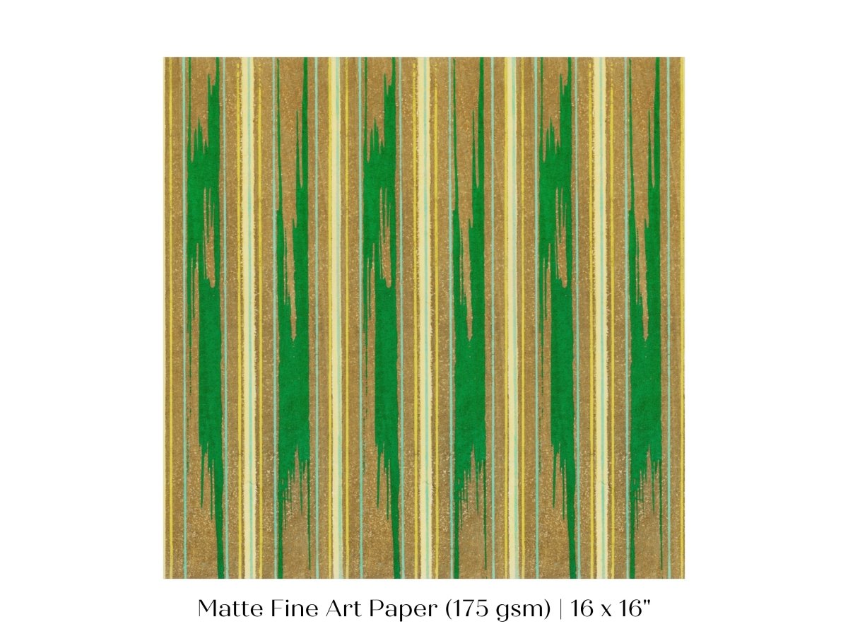 Khaki Green Stripe | Vintage Japanese Woodblock | P136 - Single Square Art Prints - Piccolo Fiore Prints