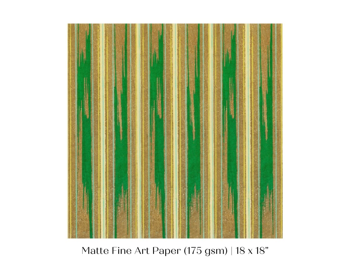 Khaki Green Stripe | Vintage Japanese Woodblock | P136 - Single Square Art Prints - Piccolo Fiore Prints