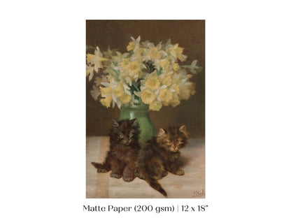 Kittens and a Vase of Narcissi | P411 - Single Art Prints - Piccolo Fiore Prints