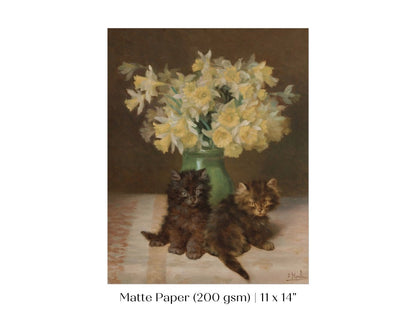 Kittens and a Vase of Narcissi | P411 - Single Art Prints - Piccolo Fiore Prints