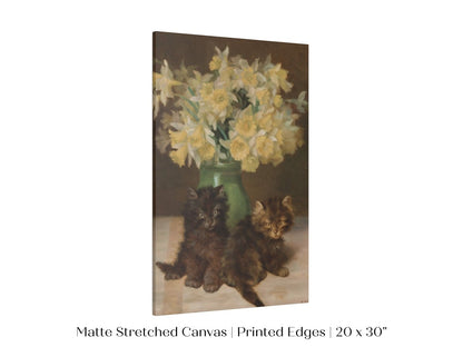 Kittens and a Vase of Narcissi | P411 - Single Art Prints - Piccolo Fiore Prints