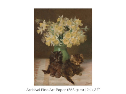 Kittens and a Vase of Narcissi | P411 - Single Art Prints - Piccolo Fiore Prints