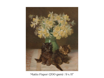 Kittens and a Vase of Narcissi | P411 - Single Art Prints - Piccolo Fiore Prints