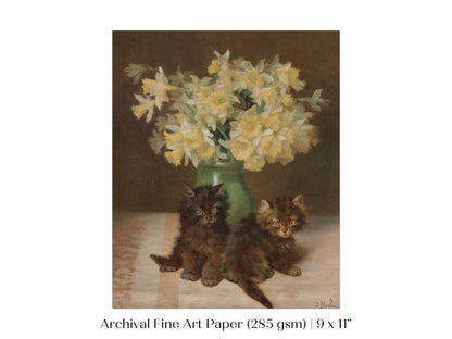 Kittens and a Vase of Narcissi | P411 - Single Art Prints - Piccolo Fiore Prints