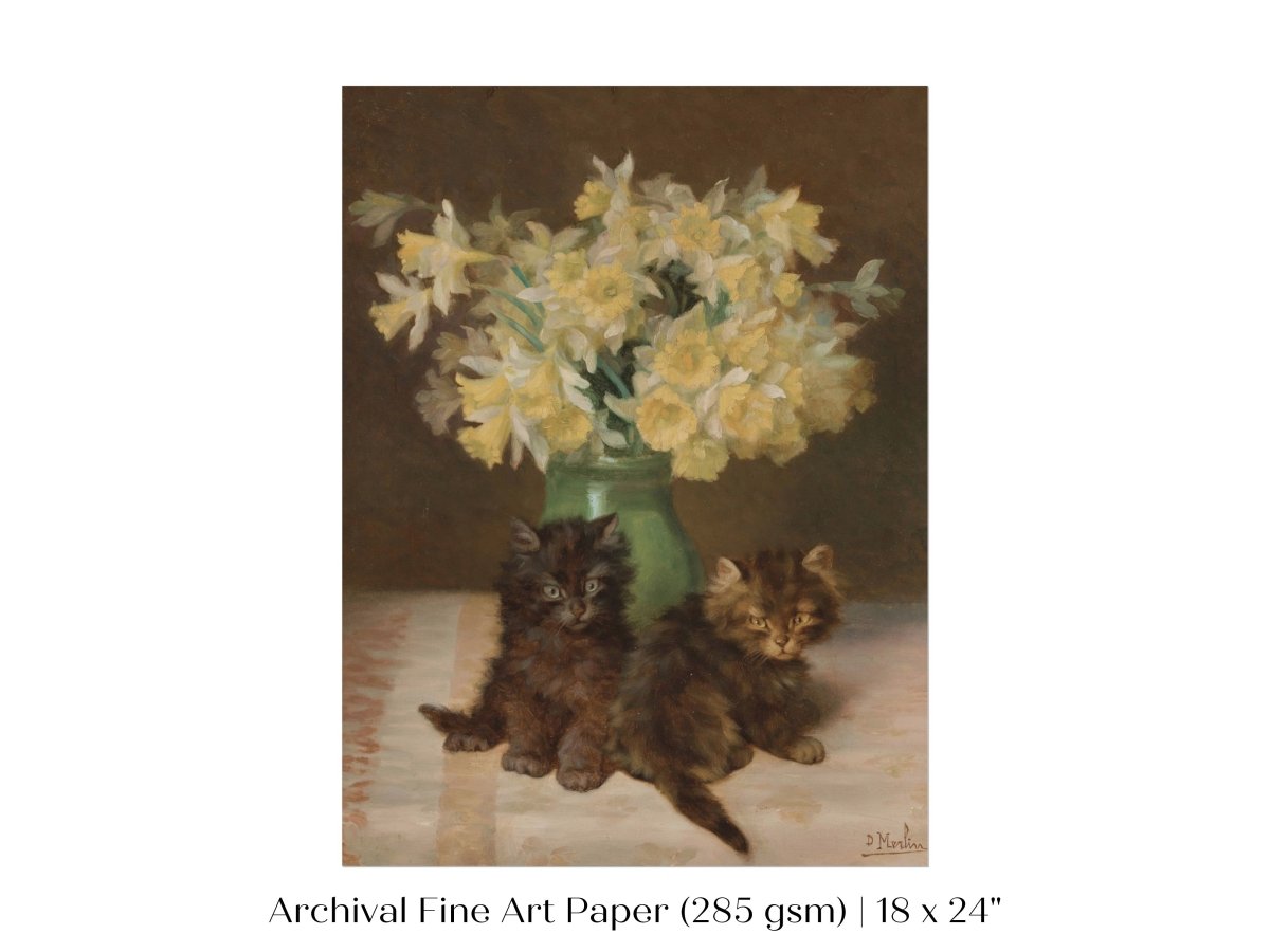 Kittens and a Vase of Narcissi | P411 - Single Art Prints - Piccolo Fiore Prints