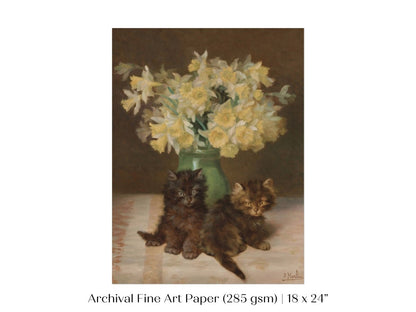 Kittens and a Vase of Narcissi | P411 - Single Art Prints - Piccolo Fiore Prints