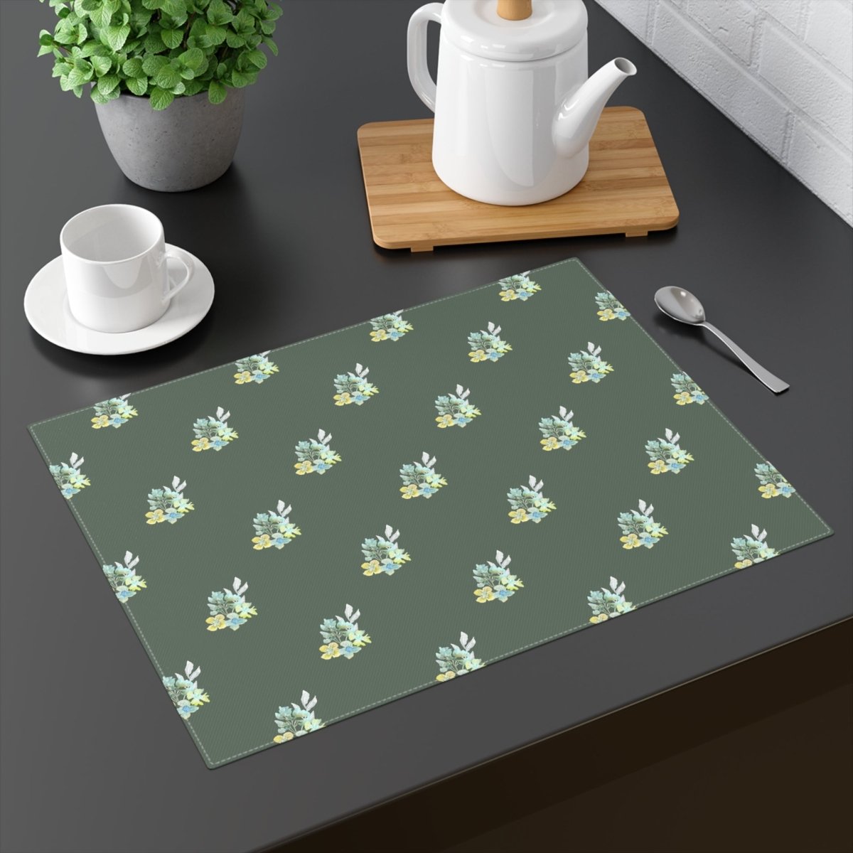 Meadow Bouquet in Dark Khaki | Placemat - Cotton Twill Placemat - Piccolo Fiore Prints