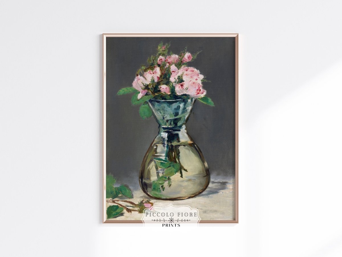 Moss Roses in a Vase | P132 - Single Art Prints - Piccolo Fiore Prints