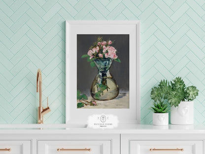 Moss Roses in a Vase | P132 - Single Art Prints - Piccolo Fiore Prints