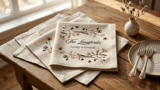 Oak and Blossom | Personalised Linen Napkins | Autumn & Fall Table Decor - Linen Napkins - Piccolo Fiore Prints