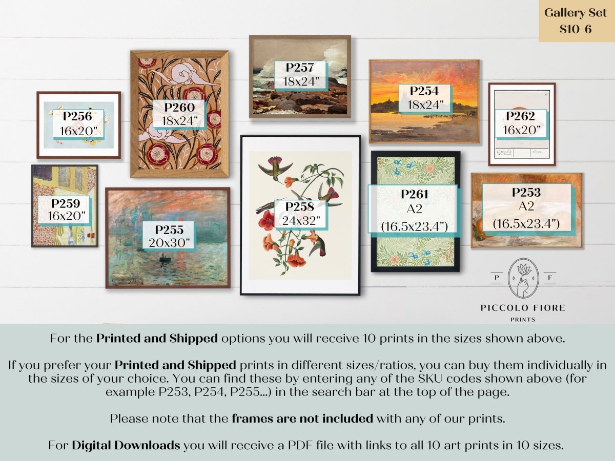 Orange and Pastel Green Eclectic | Gallery Wall Set | 10 Prints | S10 - 6 - Gallery Wall Set - Piccolo Fiore Prints