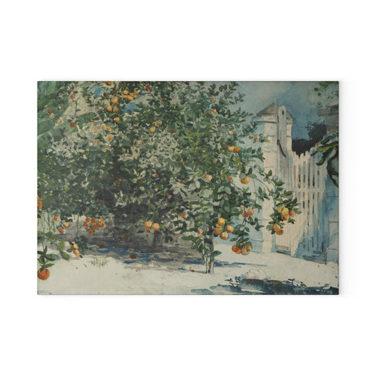 Orange Trees and Gate | Glass Chopping Board - Glass Chopping Board - Piccolo Fiore Prints